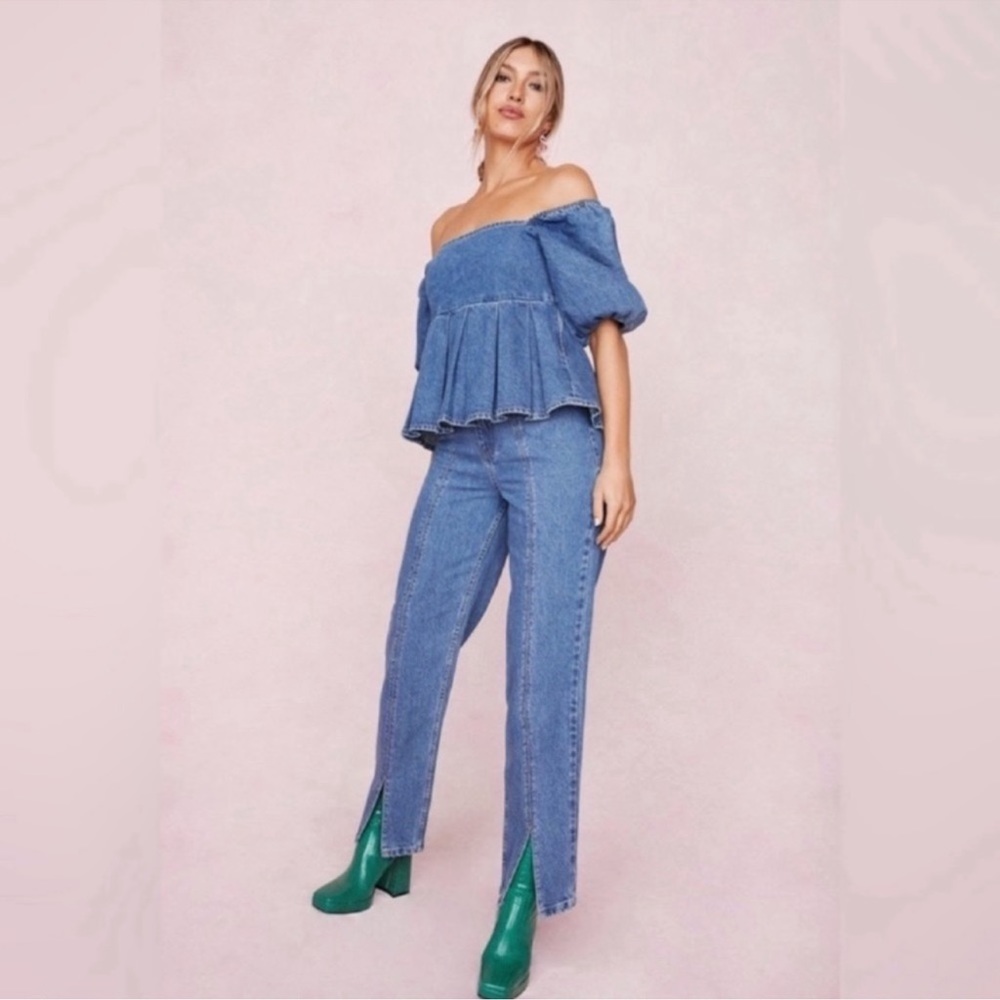 NASTY GAL x Emili Sindlev Organic front slit jeans